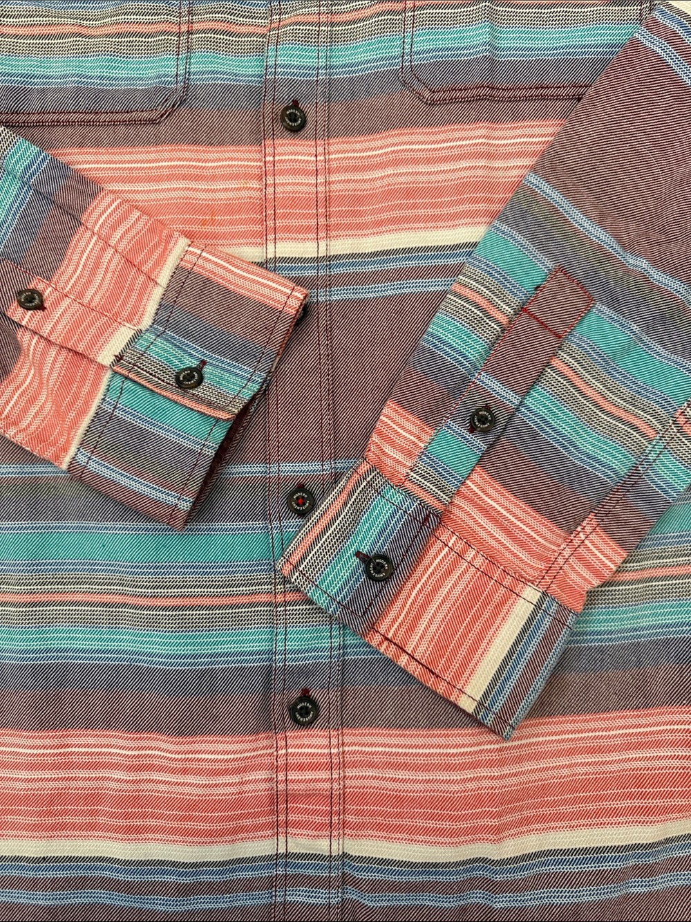 Modern Amusement Stripe Flannel Shirt XL Western Outdoor Cotton Button Up - Picture 6 of 16